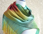 Luxury shawl, woven scarf, bridesmaids shawl, pashmina scarf , women wrap in gradient color green mint yellow red with fringe gift for her