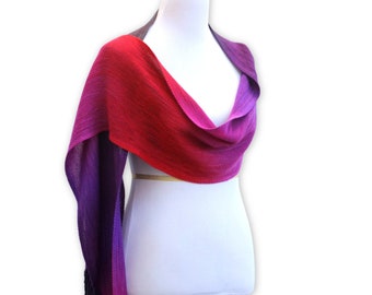 Woven scarf, pashmina scarf women scarf in pink fuchsia and purple extra long scarf with fringe