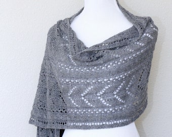 Christmas Gift Knit shawl, lace stole, knit scarf, Leola wrap, Lace shawl, knitted stole, knitted shawl, grey shawl