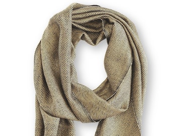Handwoven Gold Scarf: Unisex Twill Scarf with Fringe