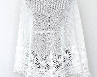 Boho Wedding Shawl: Knit Lace Bridal Cover-Up, Off-White Wool