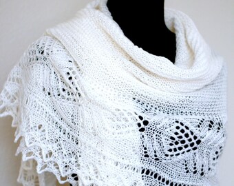 Christmas Gift Knit Shawl, wedding shawl, bridal wrap, women shawl, white shawl, knitted shawl, lace shawl, wool shawl, wool wrap