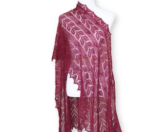 Hand-Knit Plum Shawl: Merino Wool & Tencel Lace Scarf