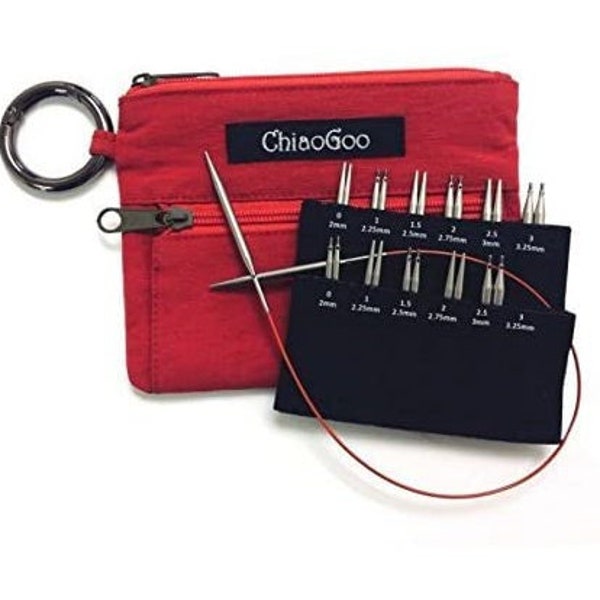 ChiaoGoo TWIST SHORTIES MINI Interchangeable Needle Tips, Red Lace, Stainless Steel, Red, 2-3.25 mm -7230-M