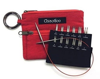 ChiaoGoo TWIST SHORTIES MINI Interchangeable Needle Tips, Red Lace, Stainless Steel, Red, 2-3.25 mm -7230-M