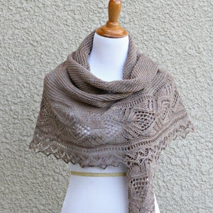 Hand-Knit Wool Lace Shawl: Heathered Beige Wedding Wrap image 1