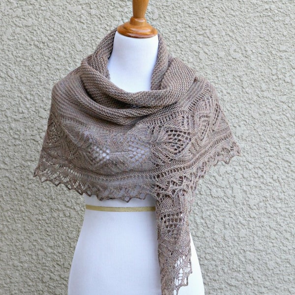 Knitting Pattern - Knit shawl pattern, knitting pattern, Freesia shawl, Lace shawl beige shawl, tutorial, pattern, PDF