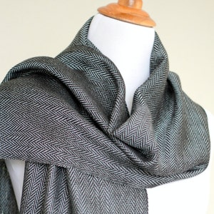 Handwoven scarf, grey scarf, black scarf, Men scarf, gift for him, gift for her, Eucapyltus scarf, luxury scarf, scarf with fringe image 3