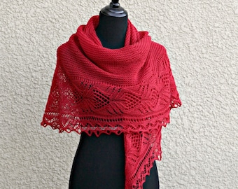 Christmas Gift Knit shawl, red shawl, wedding shawl, bridesmaids shawl, event shawl, lace shawl, knitted wrap gift for her crimson red shawl