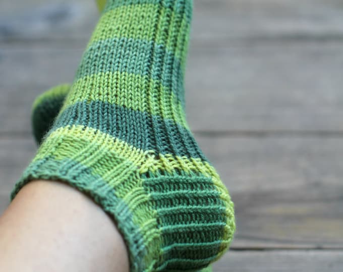 Knit socks, striped socks, ankle socks for women forest green socks, gift for her