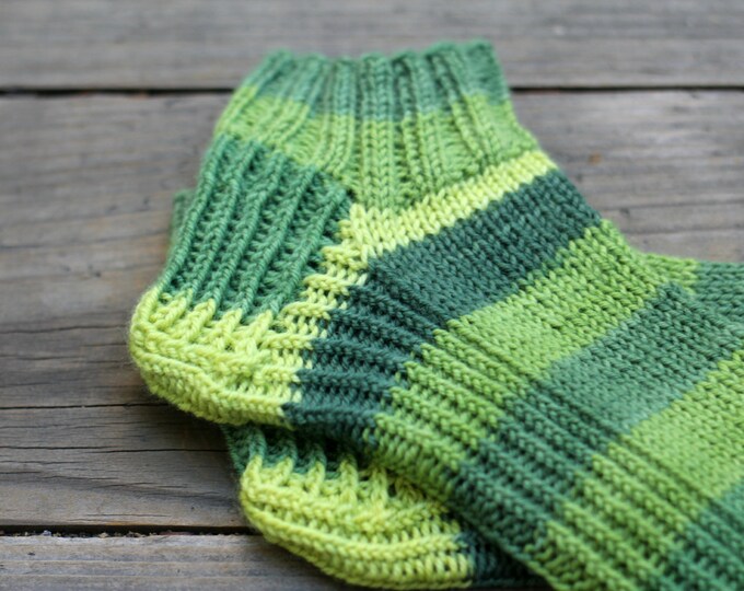 Knit socks, striped socks, ankle socks for women forest green socks, gift for her