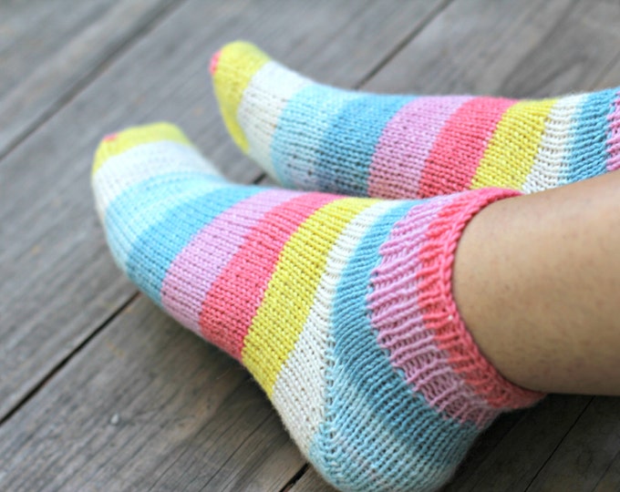 Knit ankle socks, striped socks, wool socks for women lollipop sweet, gift for her