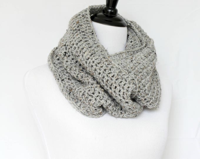 Crochet cowl, infinity scarf, knit cowl, large cowl, loop scarf, infinity loop, crochet scarf, grey cowl,