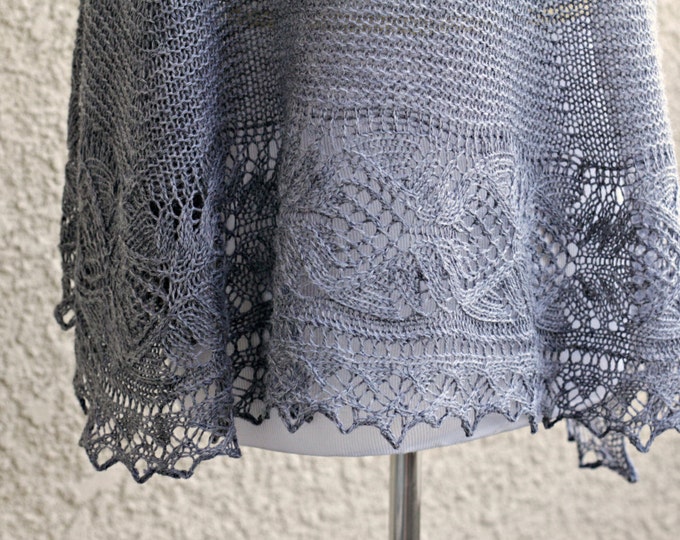 Knit shawl in grey color lace shawl, knitted wrap gift for her wedding shawl
