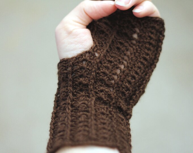 Crochet chocolate fingerless gloves free shipping