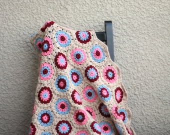 Crochet Baby Blanket, Beige Pink Blue Red, Newborn Gift