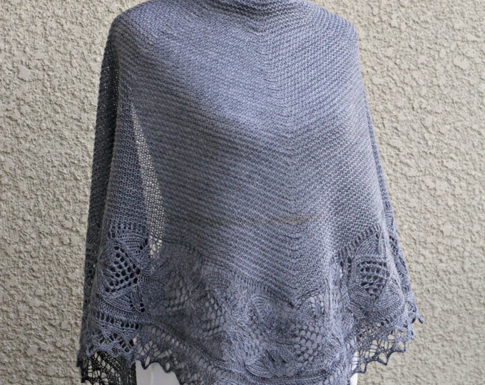 Knit shawl in grey color lace shawl, knitted wrap gift for her wedding shawl