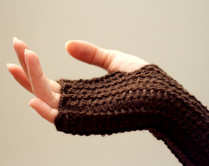 Crochet chocolate fingerless gloves free shipping