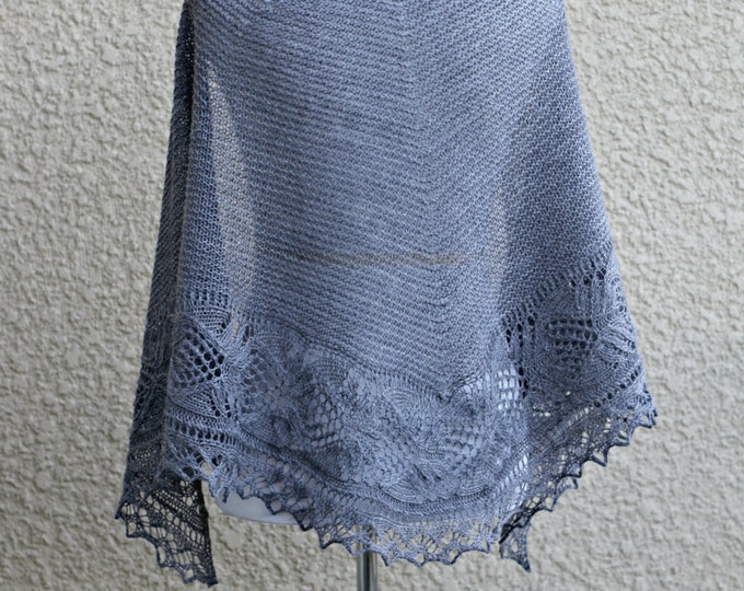 Knit shawl in grey color lace shawl, knitted wrap gift for her wedding shawl