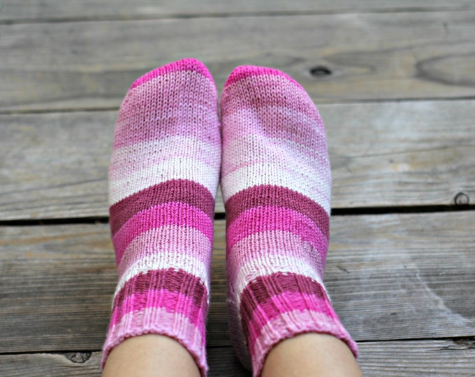 Knit socks, handknit socks, pink socks for women striped socks wool socks, gift for her