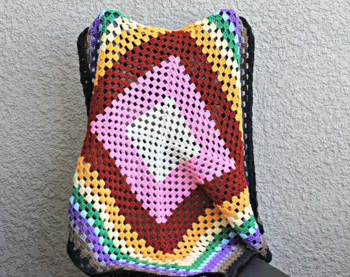 Crochet baby blanket, square baby blanket, rainbow throw, newborn blanket baby shower gift