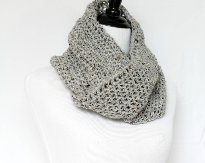 Crochet cowl, infinity scarf, knit cowl, large cowl, loop scarf, infinity loop, crochet scarf, grey cowl,