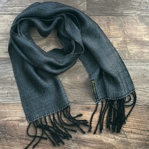 Handwoven scarf, grey scarf, black scarf, Men scarf, gift for him, gift for her, Eucapyltus scarf, luxury scarf, scarf with fringe image 2