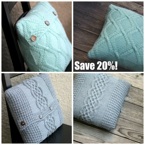 Knitting pattern, knit pattern, knitting tutorial, knit pillow cover pattern, 2 pillowcase patterns bundle, PDF