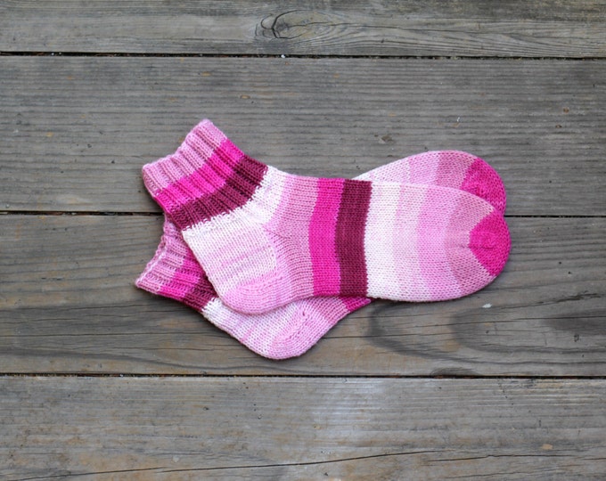 Knit socks, handknit socks, pink socks for women striped socks wool socks, gift for her