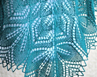 Christmas Gift Knit shawl in dark teal color bridal shawl knitted wrap gift for her wedding shawl