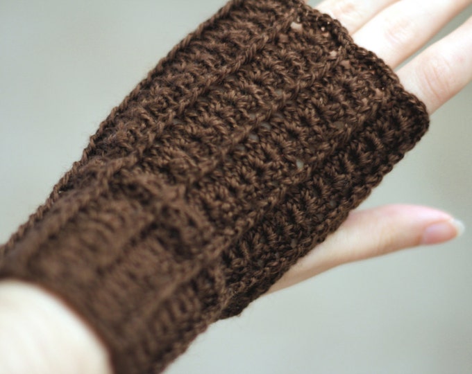 Crochet chocolate fingerless gloves free shipping