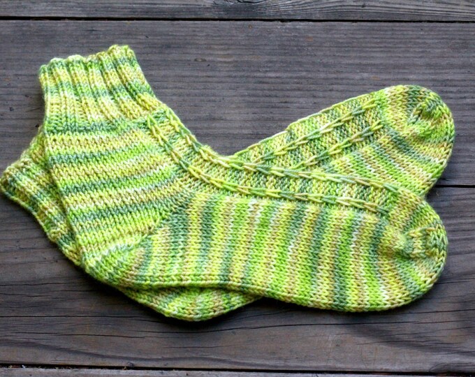 Hand knit socks, wool socks, yellow green wool for women, gift for her,