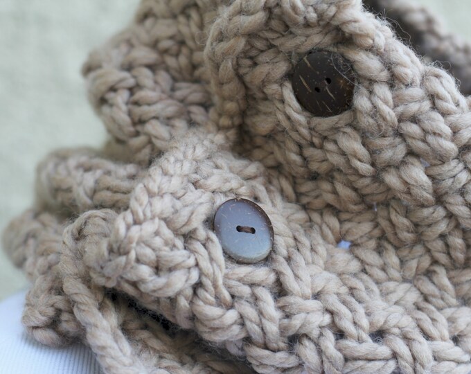 Chunky knit cowl mothers day gift scarf barley beige sand knit neckwarmer knit cowl