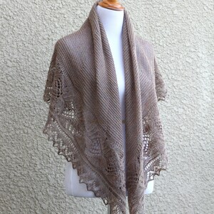 Hand-Knit Wool Lace Shawl: Heathered Beige Wedding Wrap image 5