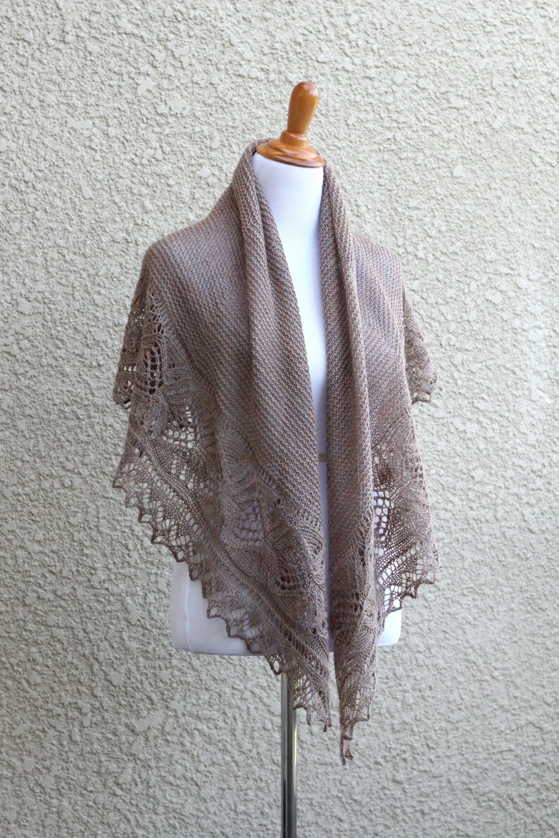 Hand-Knit Wool Lace Shawl: Heathered Beige Wedding Wrap image 5