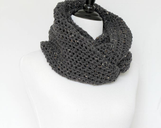 Crochet cowl, infinity scarf, knit cowl, large cowl, loop scarf, infinity loop, crochet scarf, grey cowl,