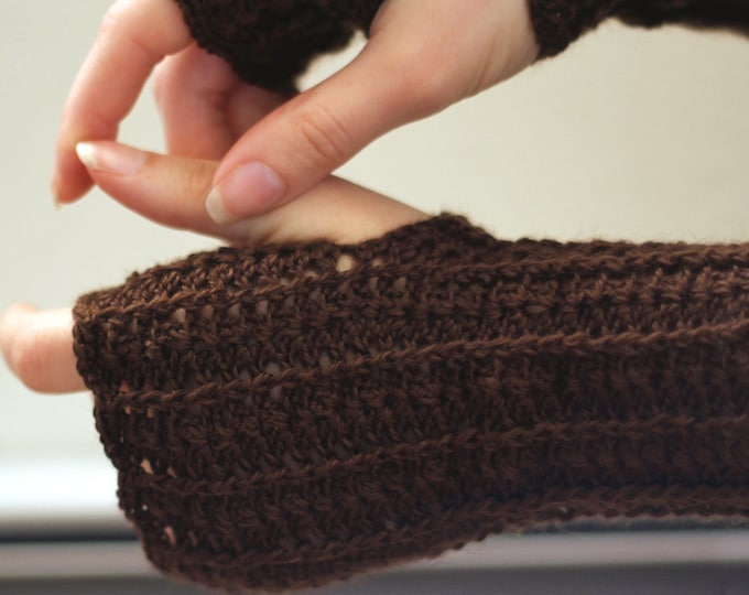 Crochet chocolate fingerless gloves free shipping