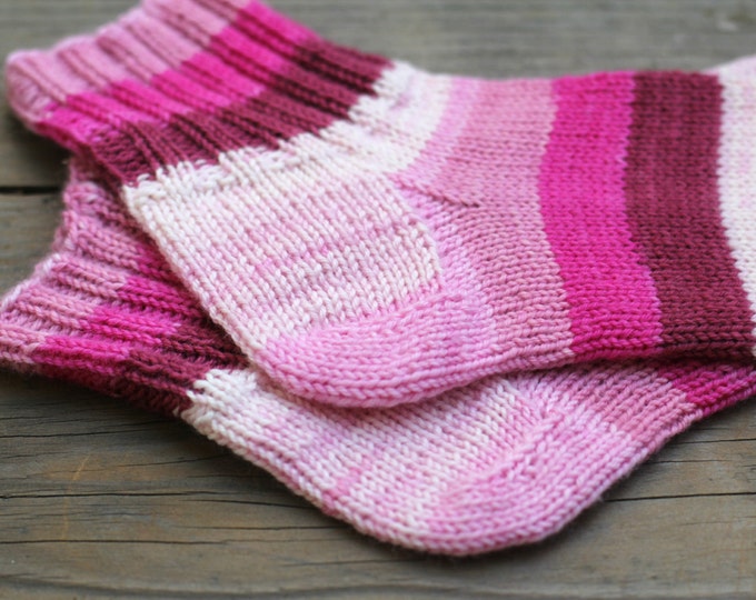 Knit socks, handknit socks, pink socks for women striped socks wool socks, gift for her