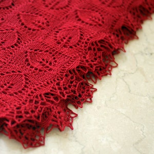 Christmas Gift Knit shawl, knit wrap, wedding shawl, bridesmaids shawl lace shawl in red berry burgundy lace scarf crochet border image 3