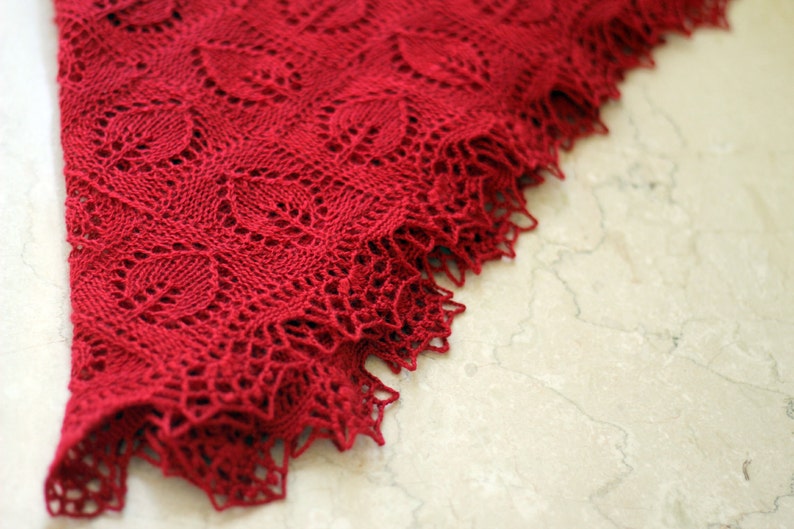 Christmas Gift Knit shawl, knit wrap, wedding shawl, bridesmaids shawl lace shawl in red berry burgundy lace scarf crochet border image 3