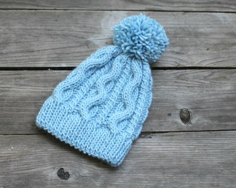 Knitting Pattern - Knit hat pattern, knitting pattern, winter hat, cable hat pattern, light blue Wind hat pattern PDF 01-14