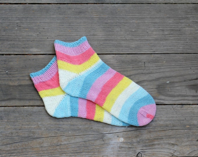 Knit ankle socks, striped socks, wool socks for women lollipop sweet, gift for her