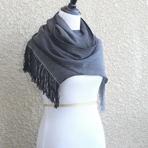 pashmina stole black grey gray long scarf with fringe unisex scarf gift for him woven wrap unisex scarf Ombre scarf