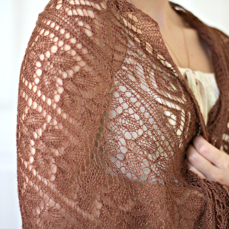 Christmas Gift Knit shawl, wedding shawl in coffee brown color, bridesmaids shawl, bridal shawl, lace shawl in merino/silk gift for her image 2