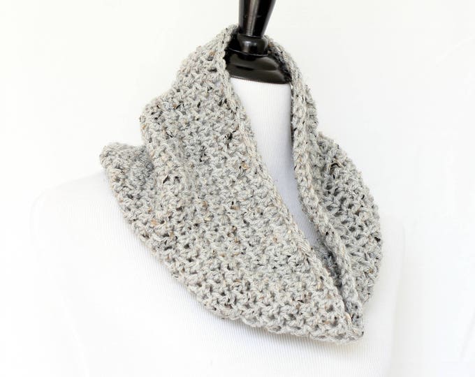 Chunky cowl, crochet cowl, infinity scarf, knit cowl, crochet neckwarmer, loop scarf, infinity loop, crochet scarf, grey cowl,