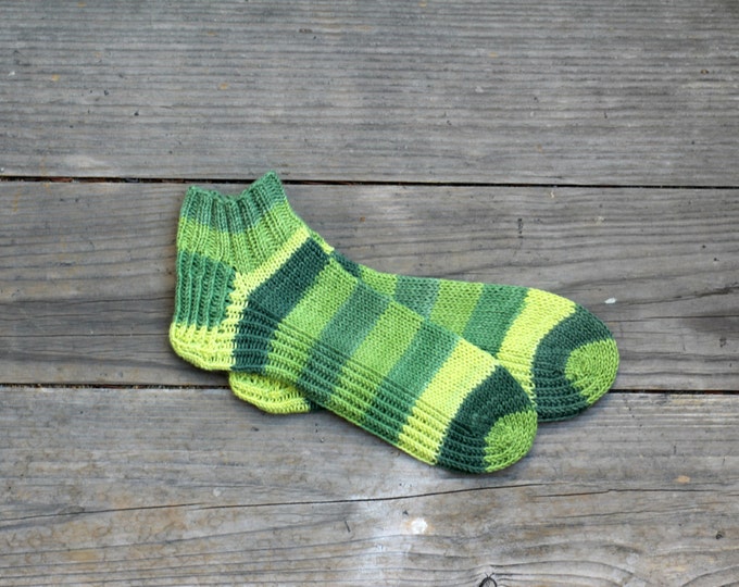 Knit socks, striped socks, ankle socks for women forest green socks, gift for her