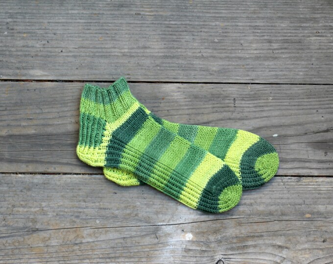 Knit socks, striped socks, ankle socks for women forest green socks, gift for her