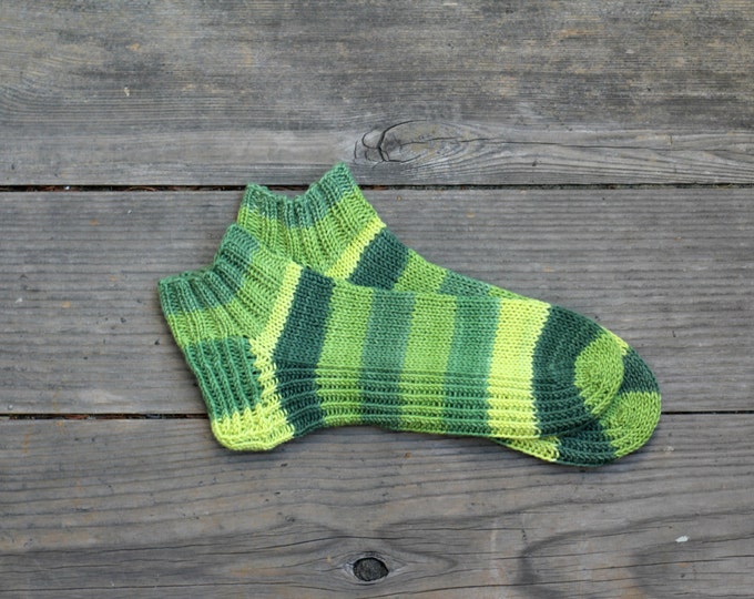 Knit socks, striped socks, ankle socks for women forest green socks, gift for her