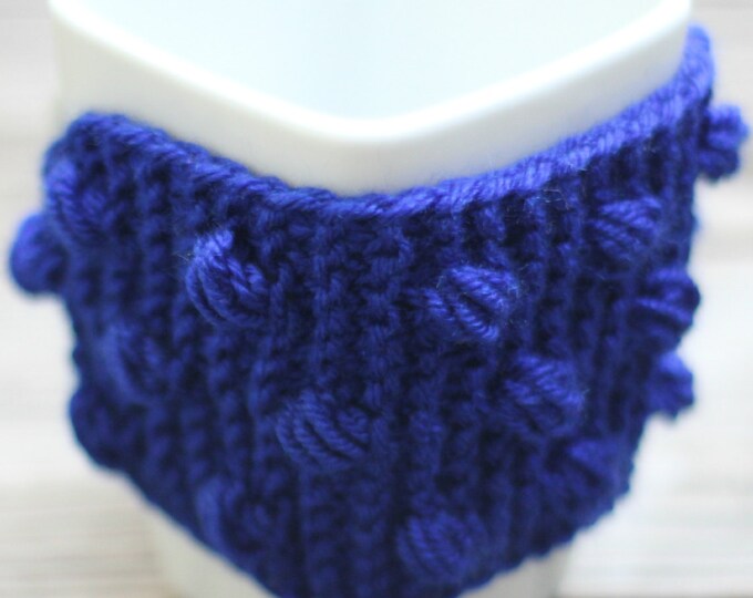 Knit mug cozy with nupps navy blue dark blue cup cozy, bobbles cup cozy knitted cup cozy