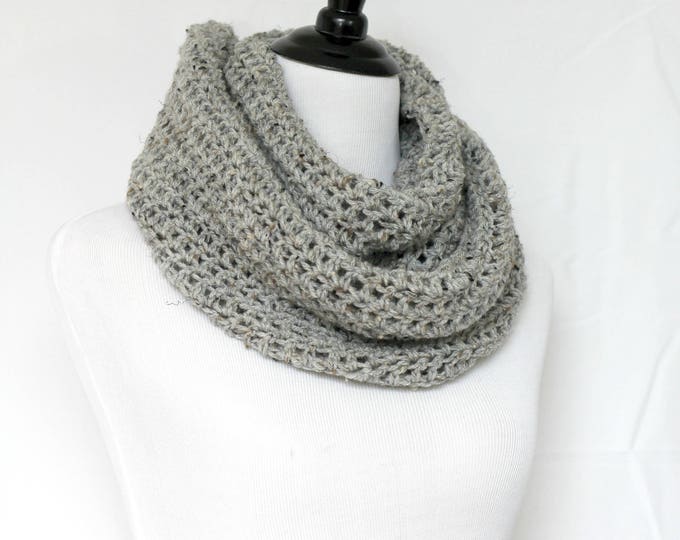 Crochet cowl, infinity scarf, knit cowl, large cowl, loop scarf, infinity loop, crochet scarf, grey cowl,